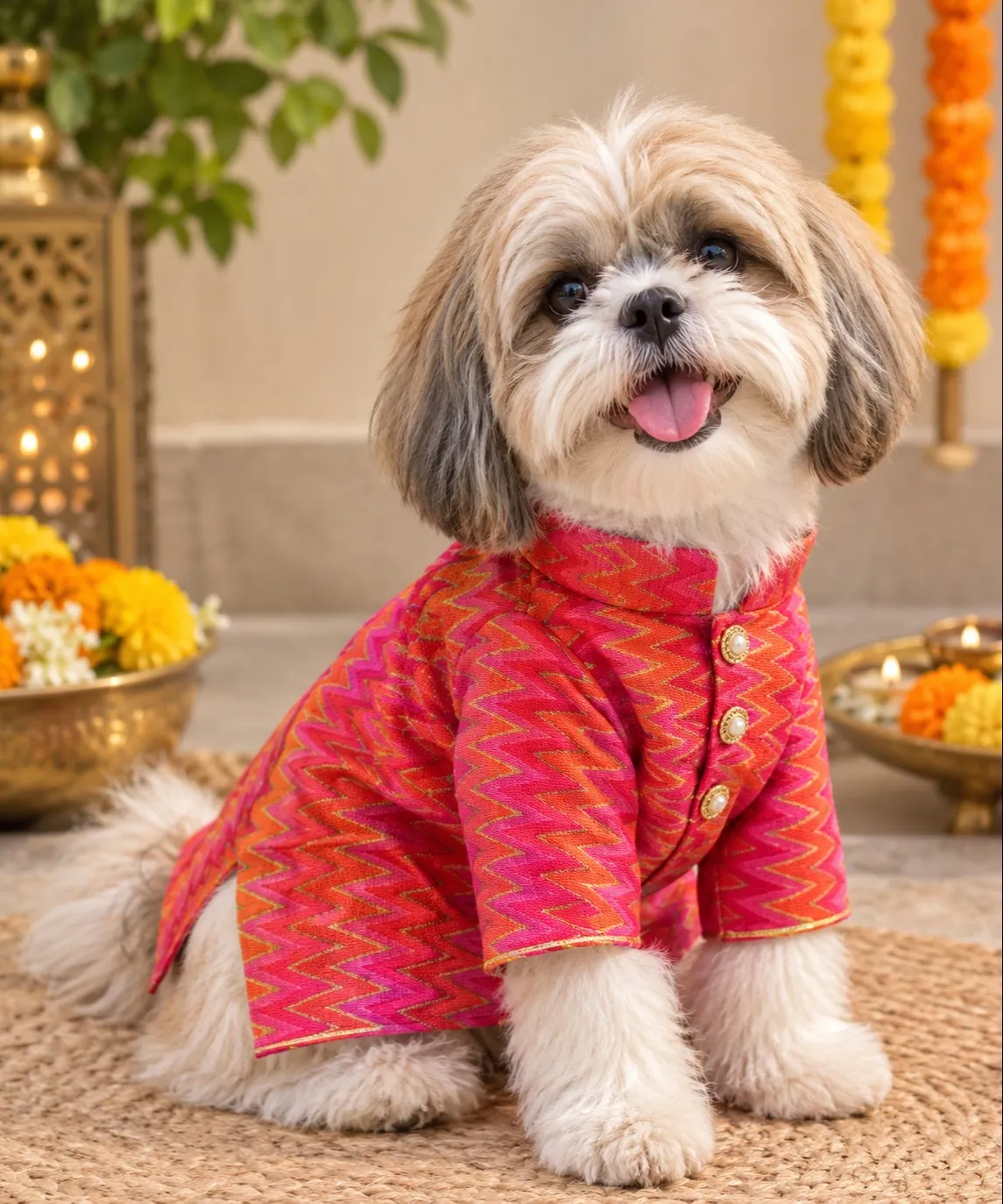 Thechowmeow Orange Pink chevron Kurta | for dogs & cats | Thechowmeow