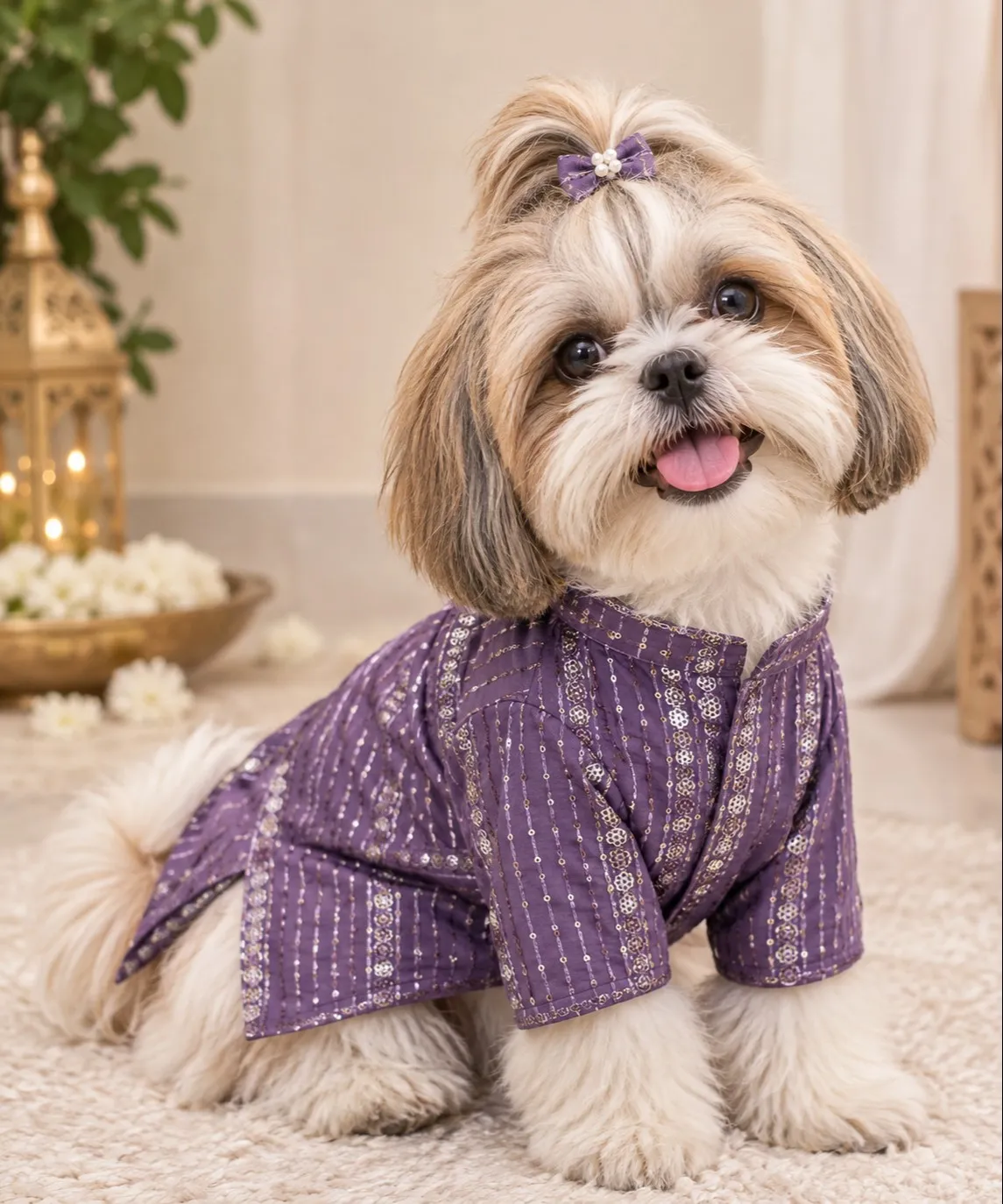 Thechowmeow Lavender Sequin Kurta for Pets | for dog & cats | thechowmeow